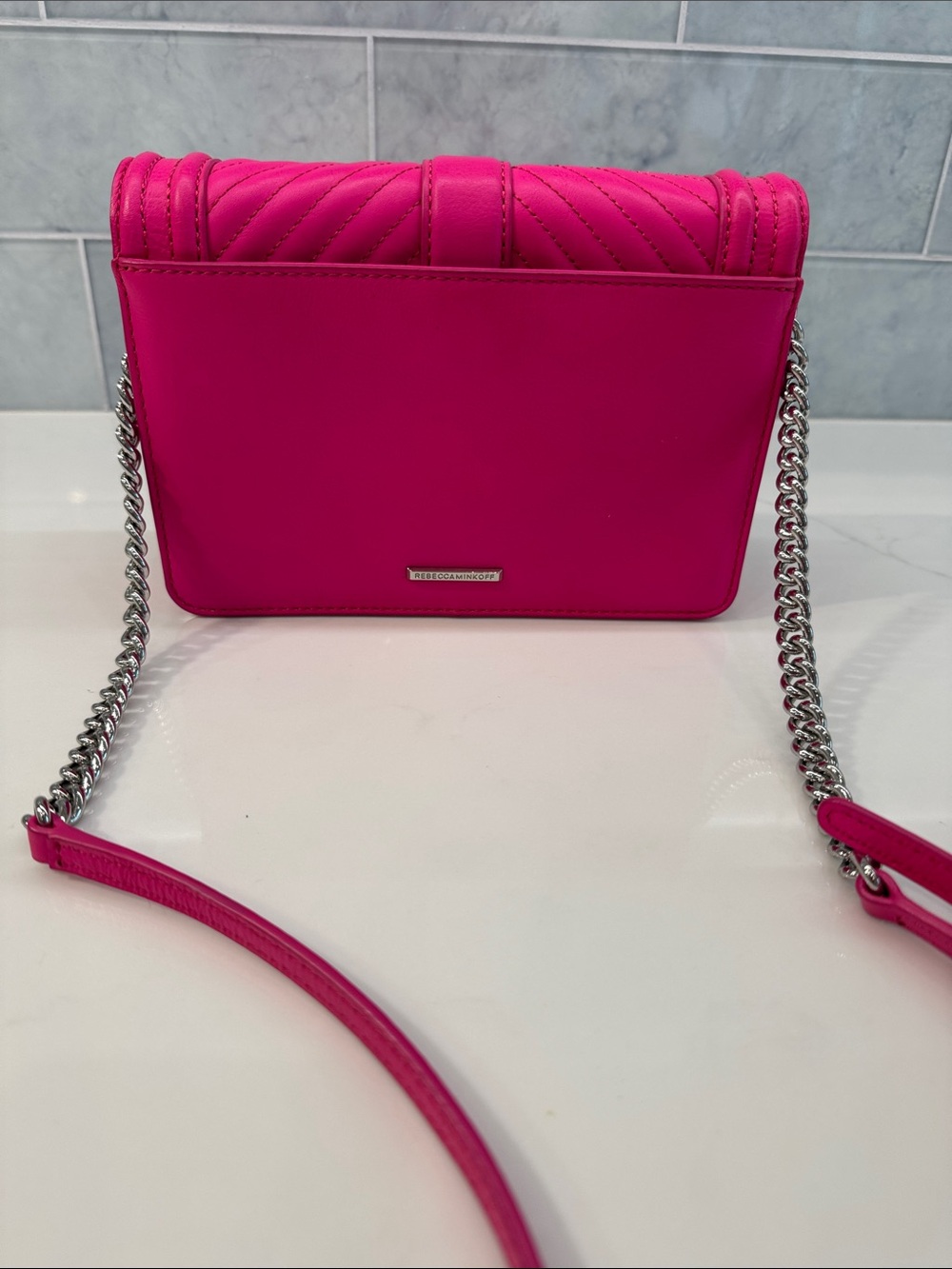 Rebecca Minkoff Hot Pink Quilted Crossbody with Silver-Tone Turnlock - Picture 4 of 4